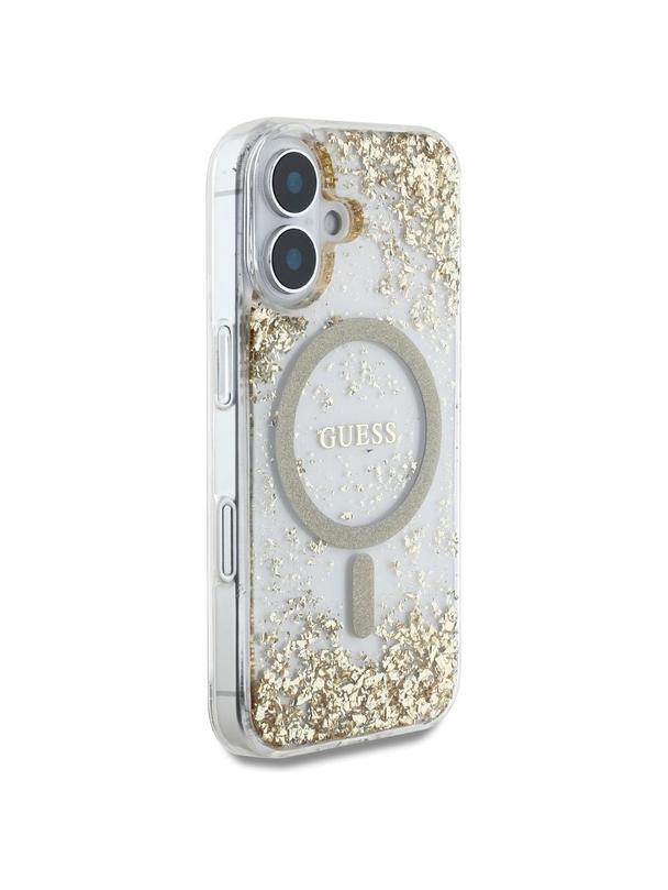 GUESS futerał do IPHONE 16 kompatybilny z MagSafe GUHMP16SRGRGED (Resin Bottom Glitter) złoty