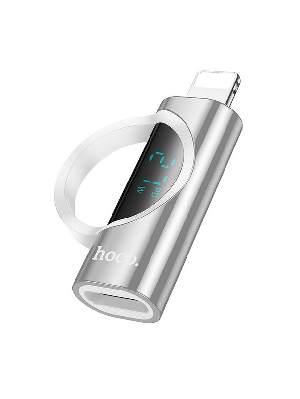 Adapter Lightning do USB C Hoco PD 2,4A 27W z wyświetlaczem UA32B srebrny