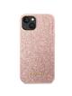 GUESS futerał do IPHONE 14 Plus GUHCP14MHGGSHP (Glitter Flakes Script Metal Logo) różowy