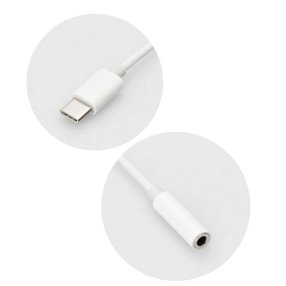 Adapter AUX Typ C (męski) do Jack 3,5 mm (żeński) biały