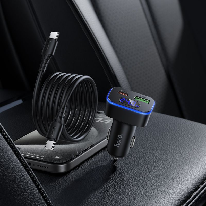 Car charger Hoco USB A + USB C PD QC3.0 48W + cable USB C to C Z63B black