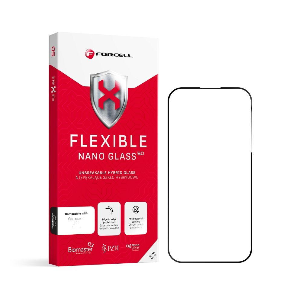 Hybrid glass to Samsung S26 ULTRA Forcell Flexible 5D black (Hot Bending) – functioning fingerprint reader
