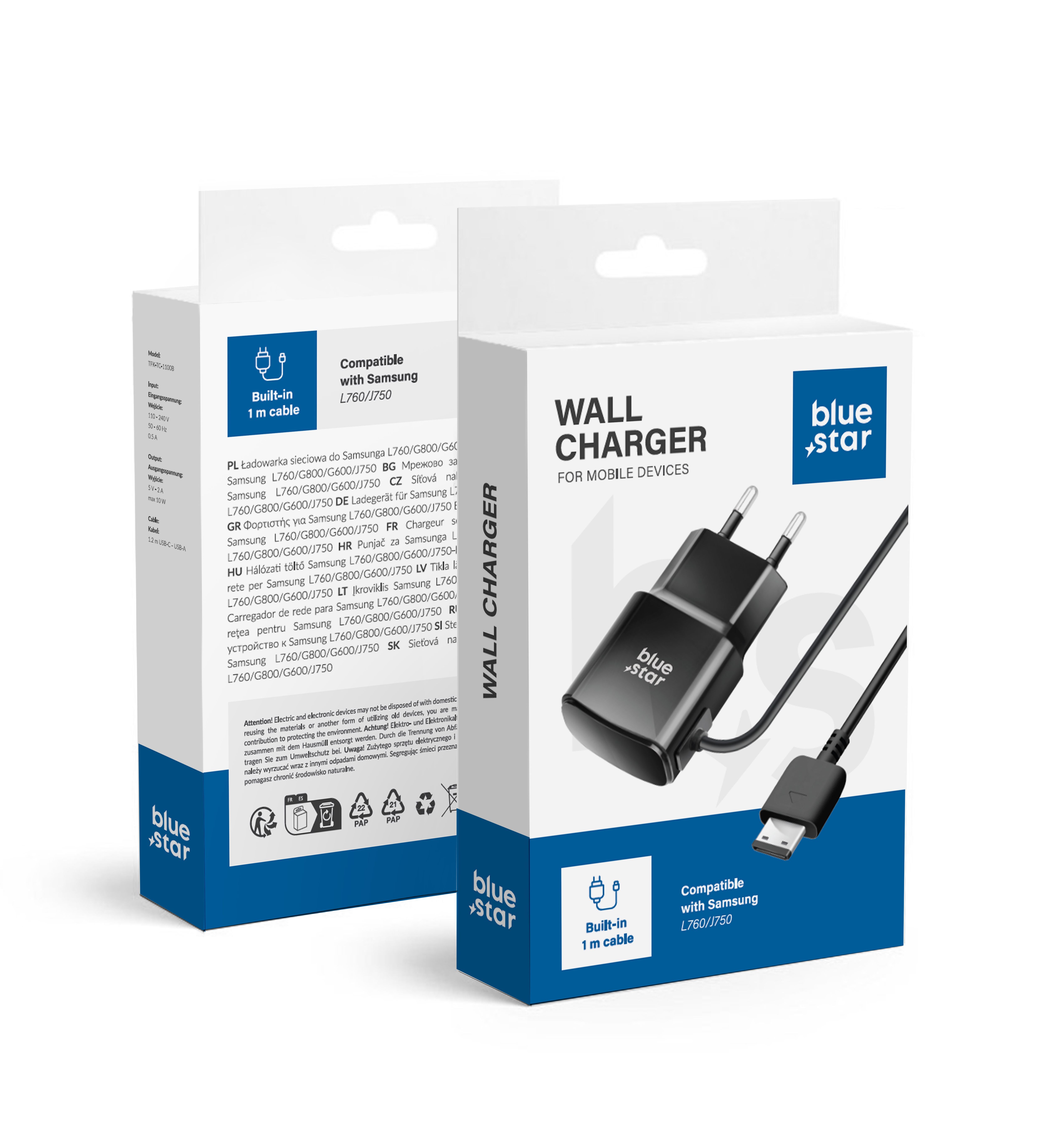 BLUE STAR travel charger 1A 5W for SAMSUNG L760 / G800 / G600 / J750 TFK-TC-1100B black