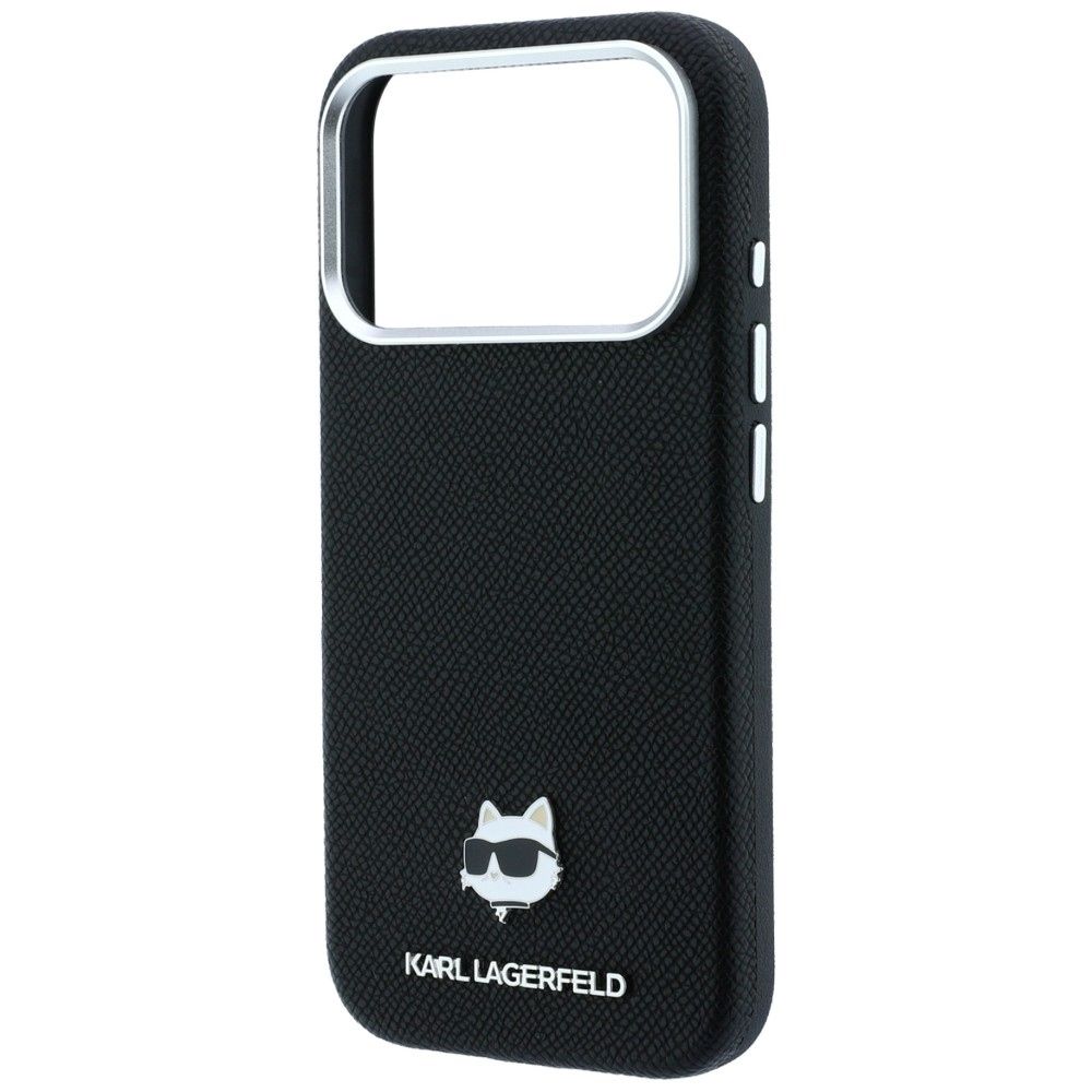 KARL LAGERFELD case for IPHONE 18 Pro/ 17 Pro compatible with MagSafe (Grained Choupette Head Metal) black