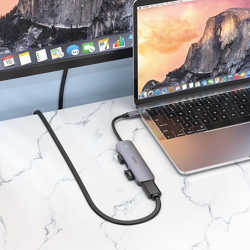 Adapter HUB 6in1 (HDTV+USB 3.0+USB 2.0+SD+TF+PD) USB-C Hoco HB28 black