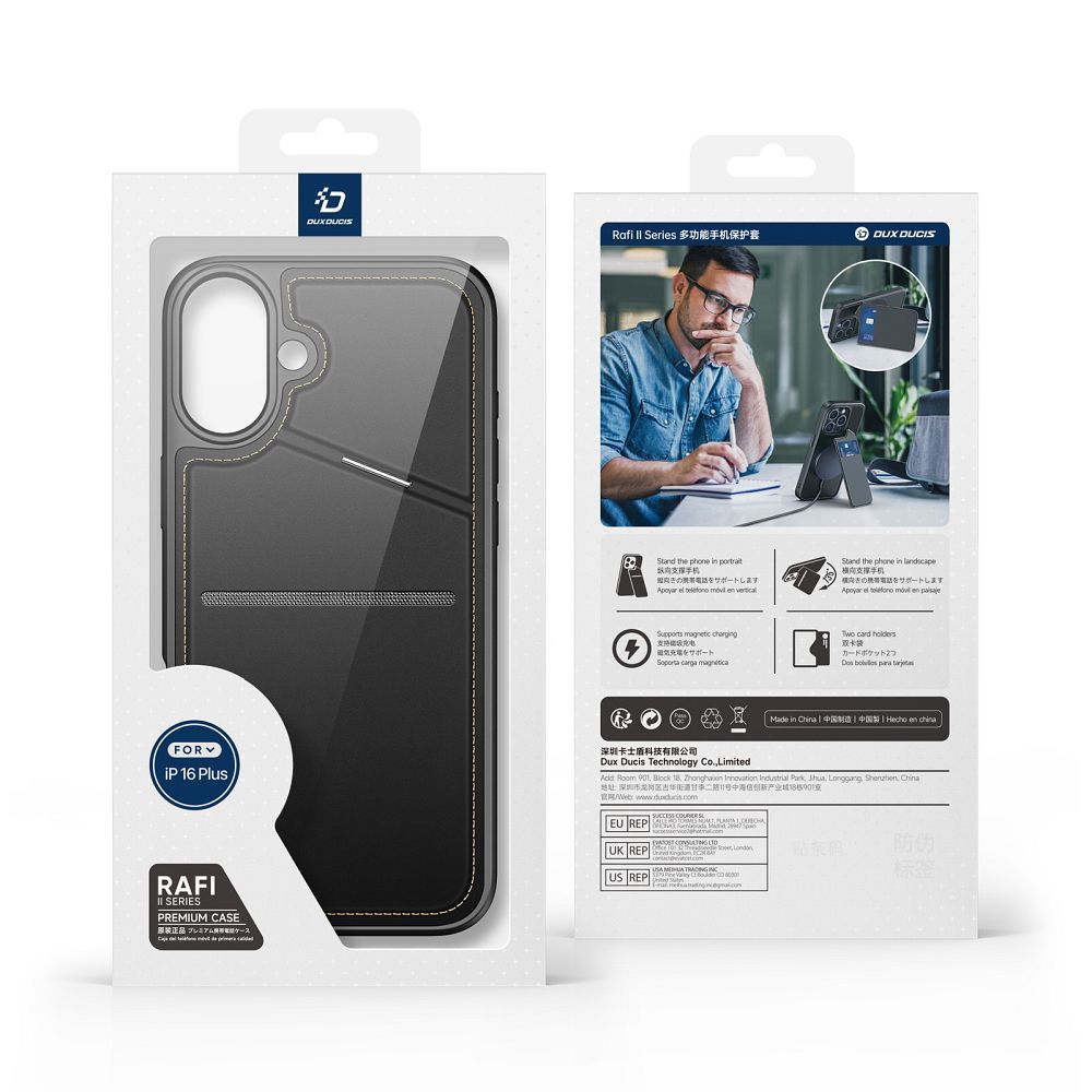 DUX DUCIS case RAFI II MAG with stand compatible with MagSafe for IPHONE 16 Plus black
