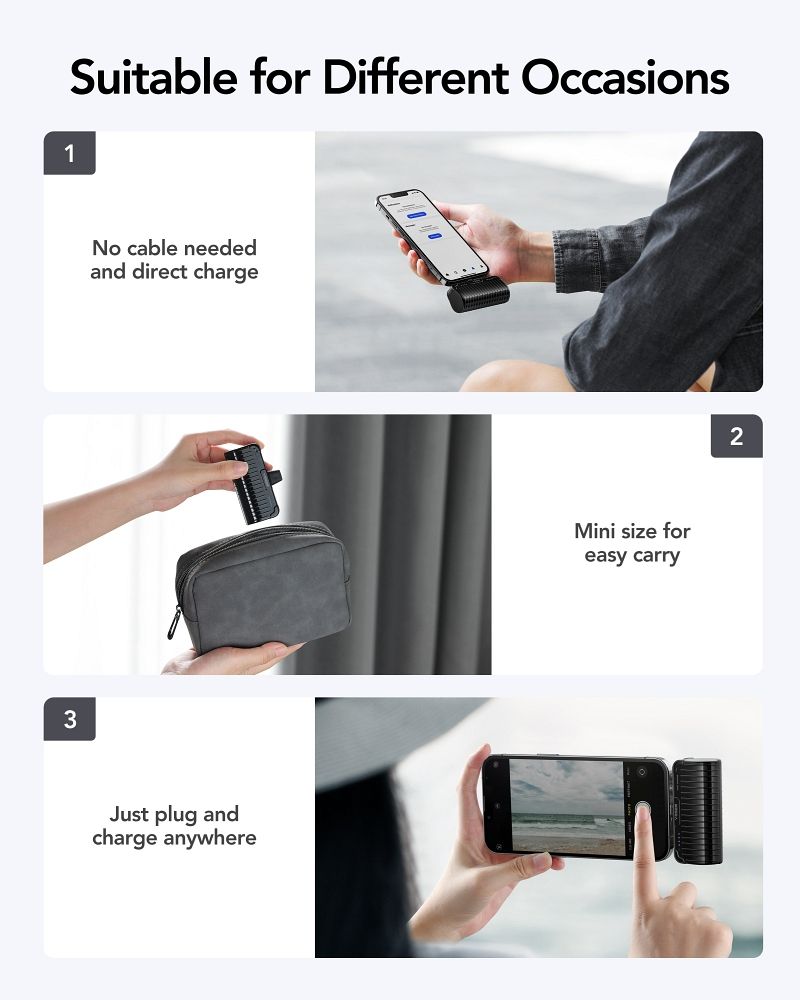 Powerbank Veger PlugOn (W0558P) PD QC3.0 2,4A 20W 5000 mAh with a built-in connector Lightning black