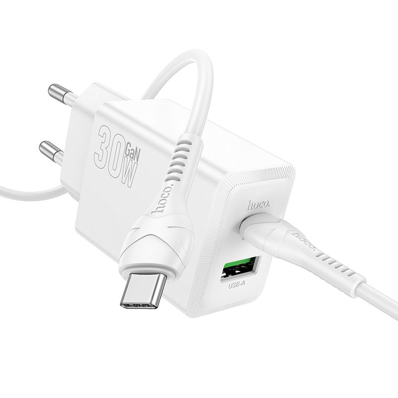 Phone charger Hoco USB A + USB C QC3.0 PD AFC 3A 30W + cable USB C to USB C N71 white