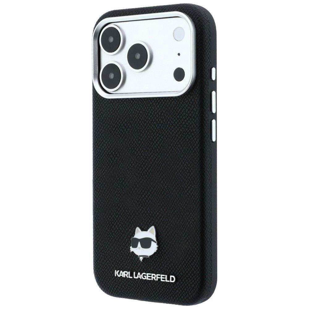 KARL LAGERFELD case for IPHONE 18 Pro/ 17 Pro compatible with MagSafe (Grained Choupette Head Metal) black