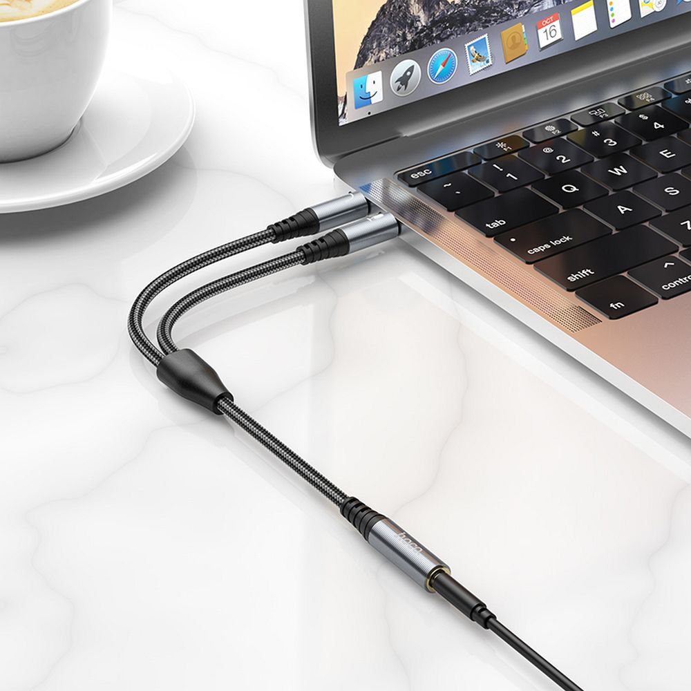 Cable AUX 2in1 Jack 3,5 mm (female) to 2 x Jack 3,5 mm (male) Hoco 0,25 m UPA21 metal gray