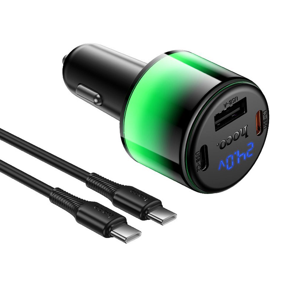 Car charger Hoco USB A + 2xUSB C PD QC3.0 57W with USB C to C cable Z69B black