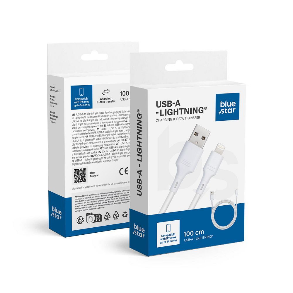 BLUE STAR cable 2,4A USB A to Lightning DC-001AL2.4 1 m white