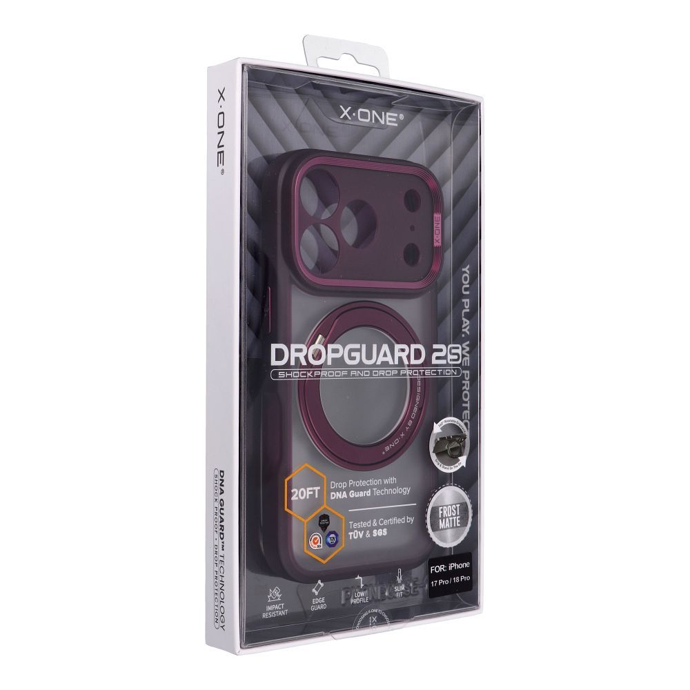 X-ONE Dropguard 2S (stand edition) compatible with MagSafe for iPhone 18 Pro / 17 Pro dark cherry
