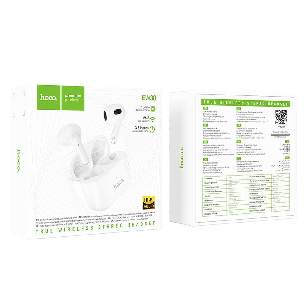 HOCO bluetooth earphones Intelligent TWS EW30 white