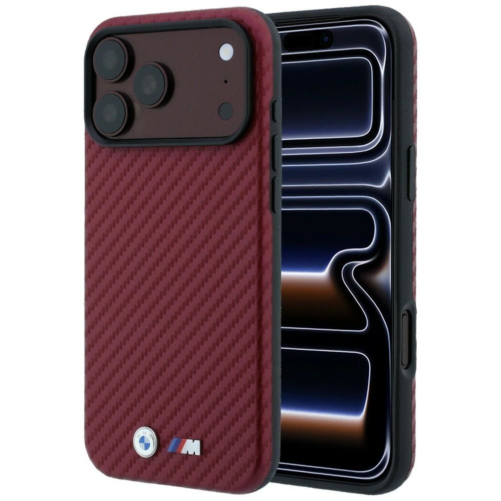 BMW case for IPHONE 18 Pro Max/17 Pro Max compatible with MagSafe (Carbon Metal Logo) burgundy