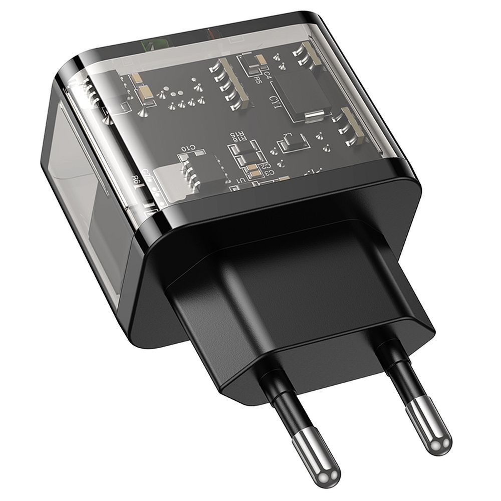 Hoco USB-A + USB-C QC3.0 PD 3A 20W N34 átlátszó telefon-töltő