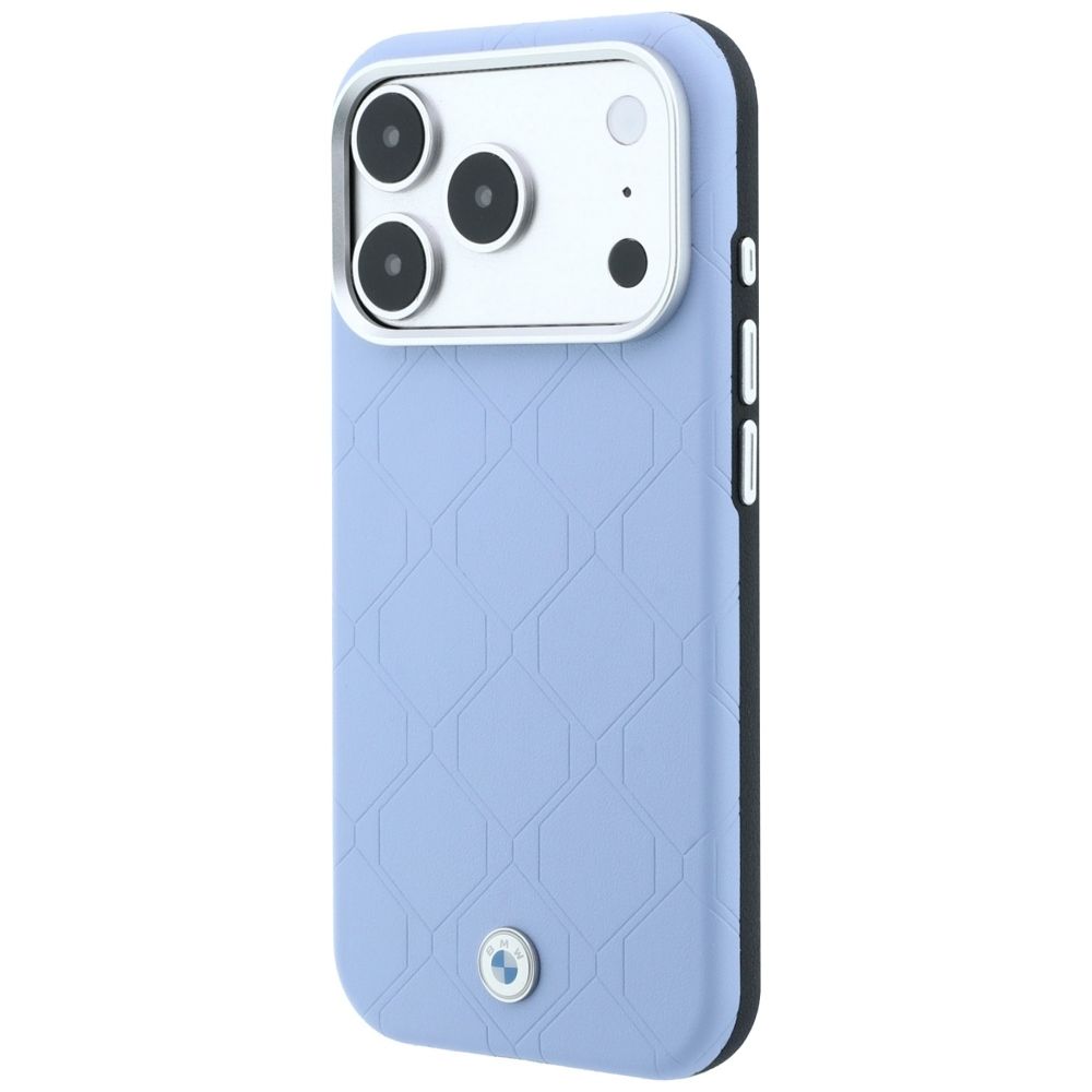 BMW case for IPHONE 18 Pro/17 Pro compatible with MagSafe (Sign Deboss Quilted W/ Metal Logo) blue