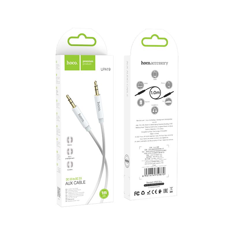 Kabel AUX Jack 3,5 mm do Jack 3,5 mm Hoco 1 m UPA19 srebrny