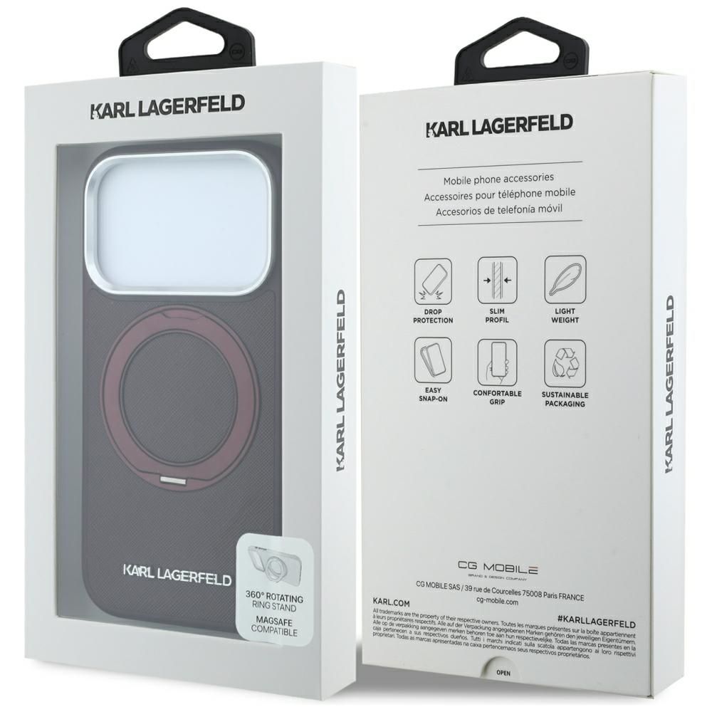 KARL LAGERFELD case for IPHONE 18 Pro Max/17 Pro Max compatible with MagSafe (Saffiano Classic Logo) burgund