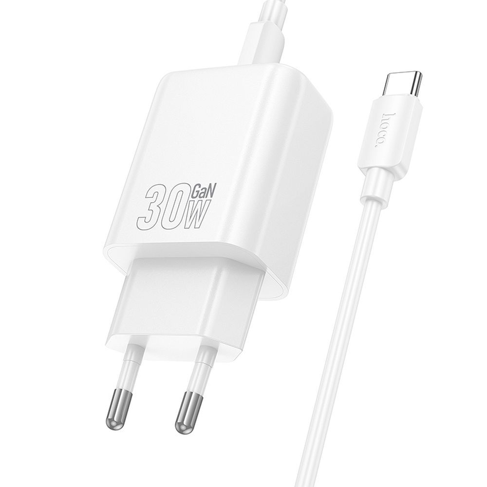 Phone charger Hoco USB A + USB C QC3.0 PD 3A 30W + cable USB C to USB C N63 white