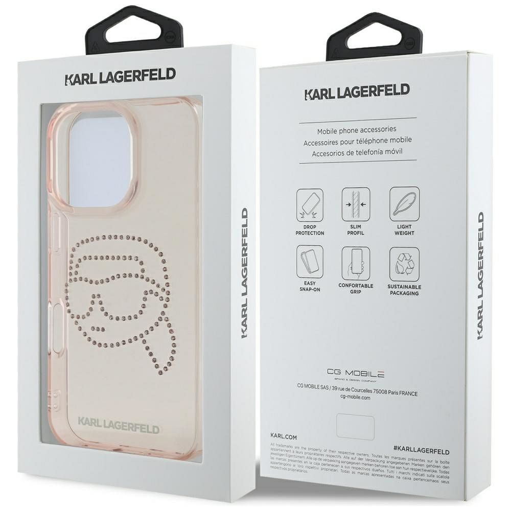KARL LAGERFELD case for IPHONE 16 Pro KLHCP16LHKHDCELP (IML Rhinestones S K Head) pink
