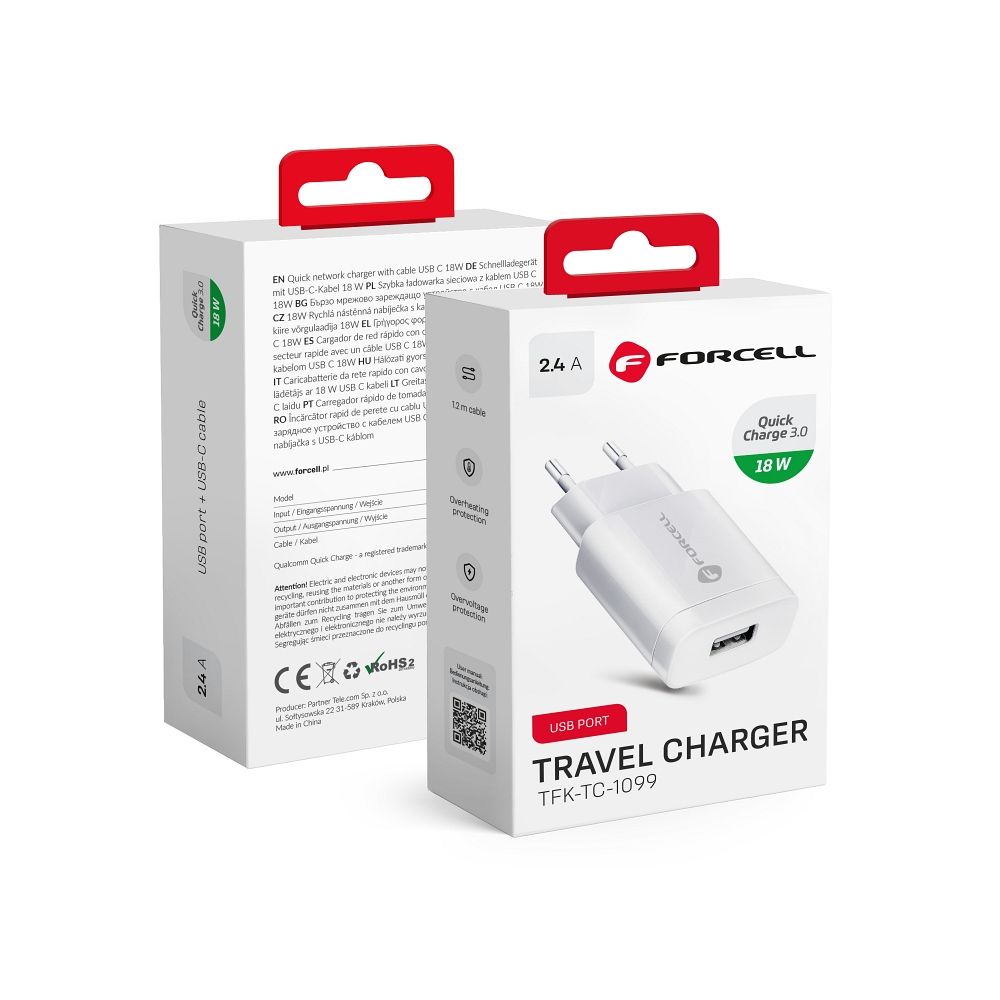 Phone charger Forcell F-Energy USB A QC3.0 2.4A 18W TFK-TC-1099 white