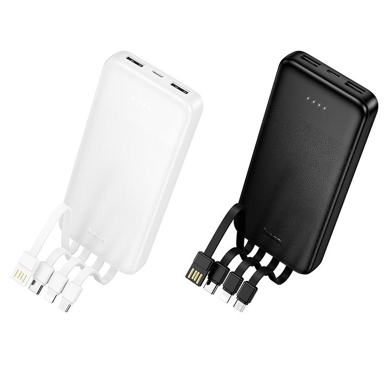 Powerbank Hoco 10000 mAh 2A with four built-in cables USB A + USB C+ Lightning + Micro USB J163 white