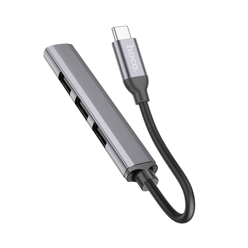 Adapter HUB 4w1 (USB 3.0+USB 2.0 x 3) USB-A Hoco HB26 szary