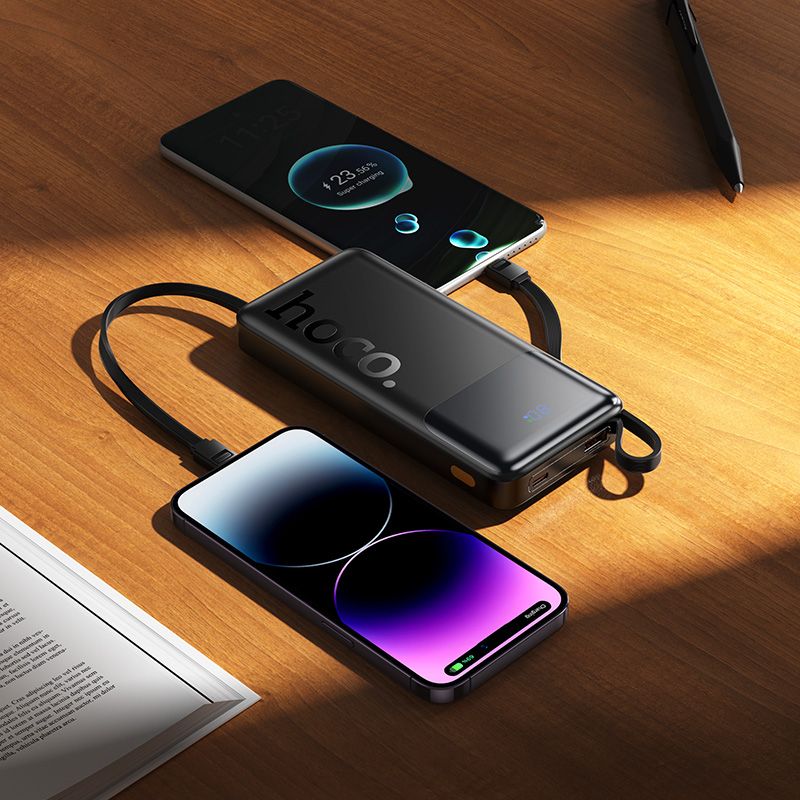 Powerbank 10000 mAh QC PD 2A 22,5W with built-in cables USB A + USB C + Lightning + Micro USB Hoco J156 black