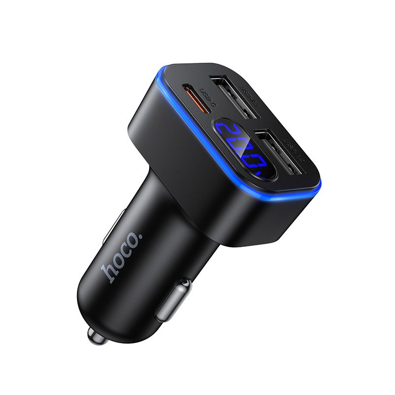 Car charger Hoco with LCD 2xUSB A + 1xUSB C PD QC3.0 42W Z63A black