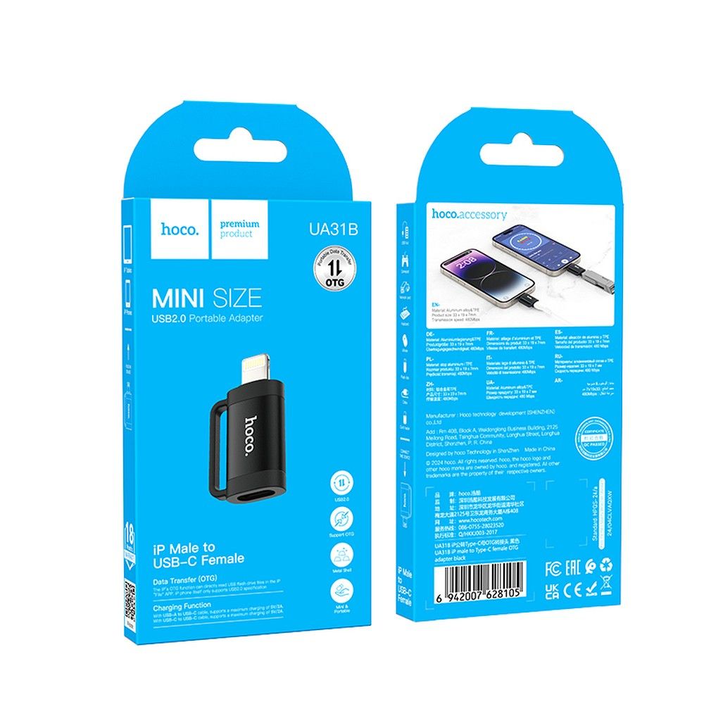 Adapter OTG Lightning do USB C Hoco 2A UA31B czarny