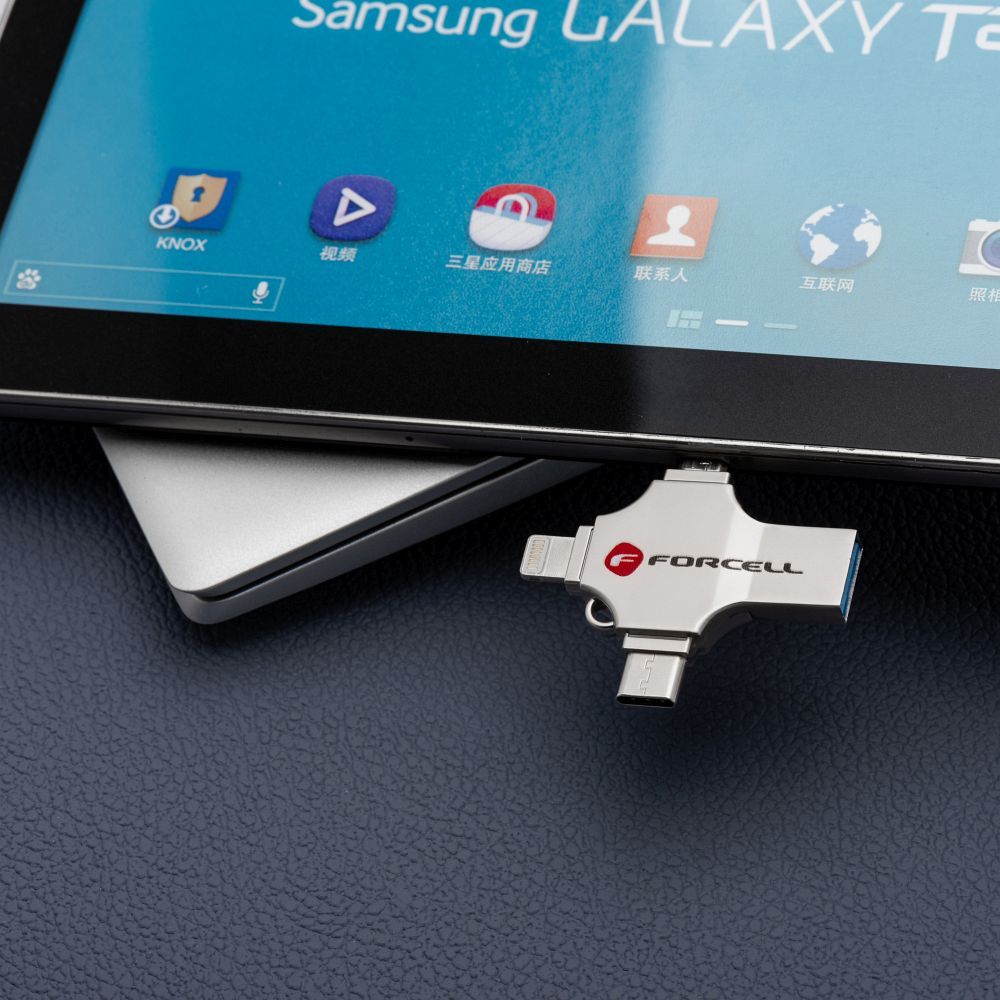 Pendrive 64GB USB 3.2 Gen 1 (USB A / USB C / Lightning / Micro USB) Forcell F-Data Metal Quad silver