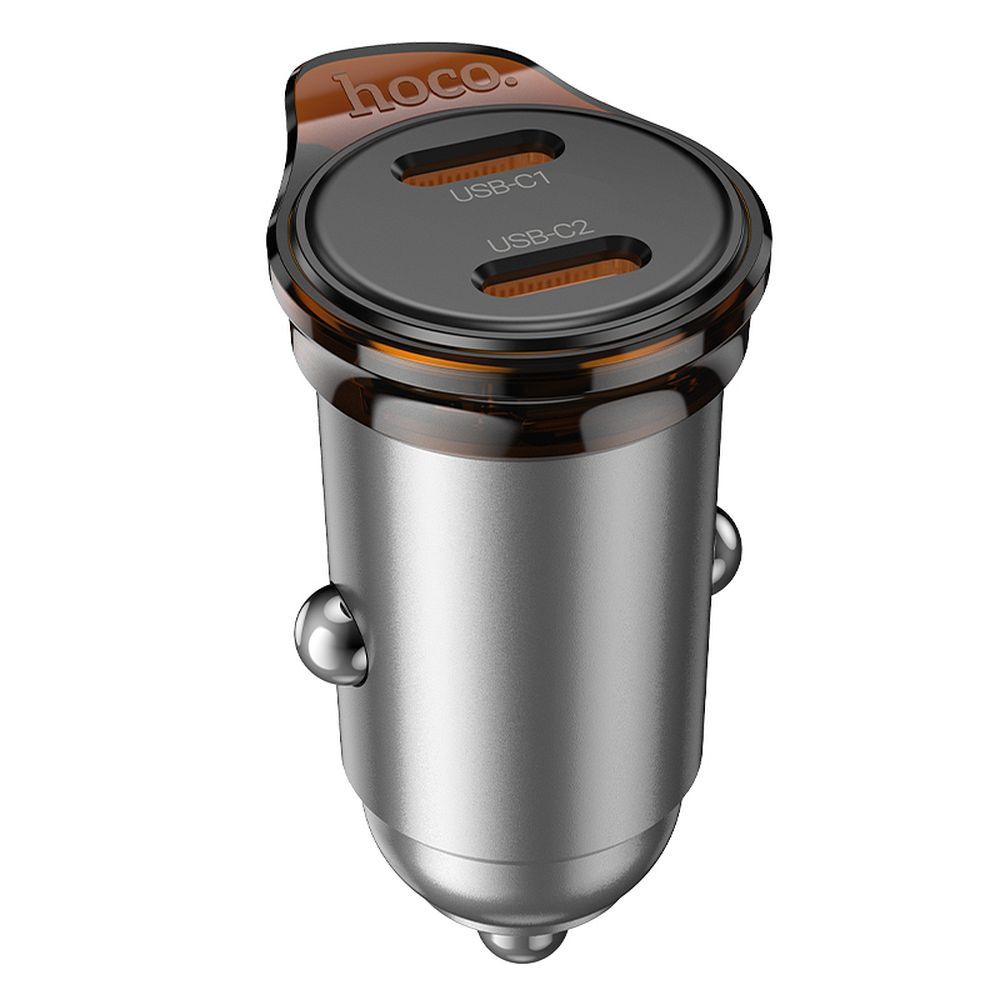 Car charger Hoco 2 x USB C PD QC3.0 45W NZ16B metal gray