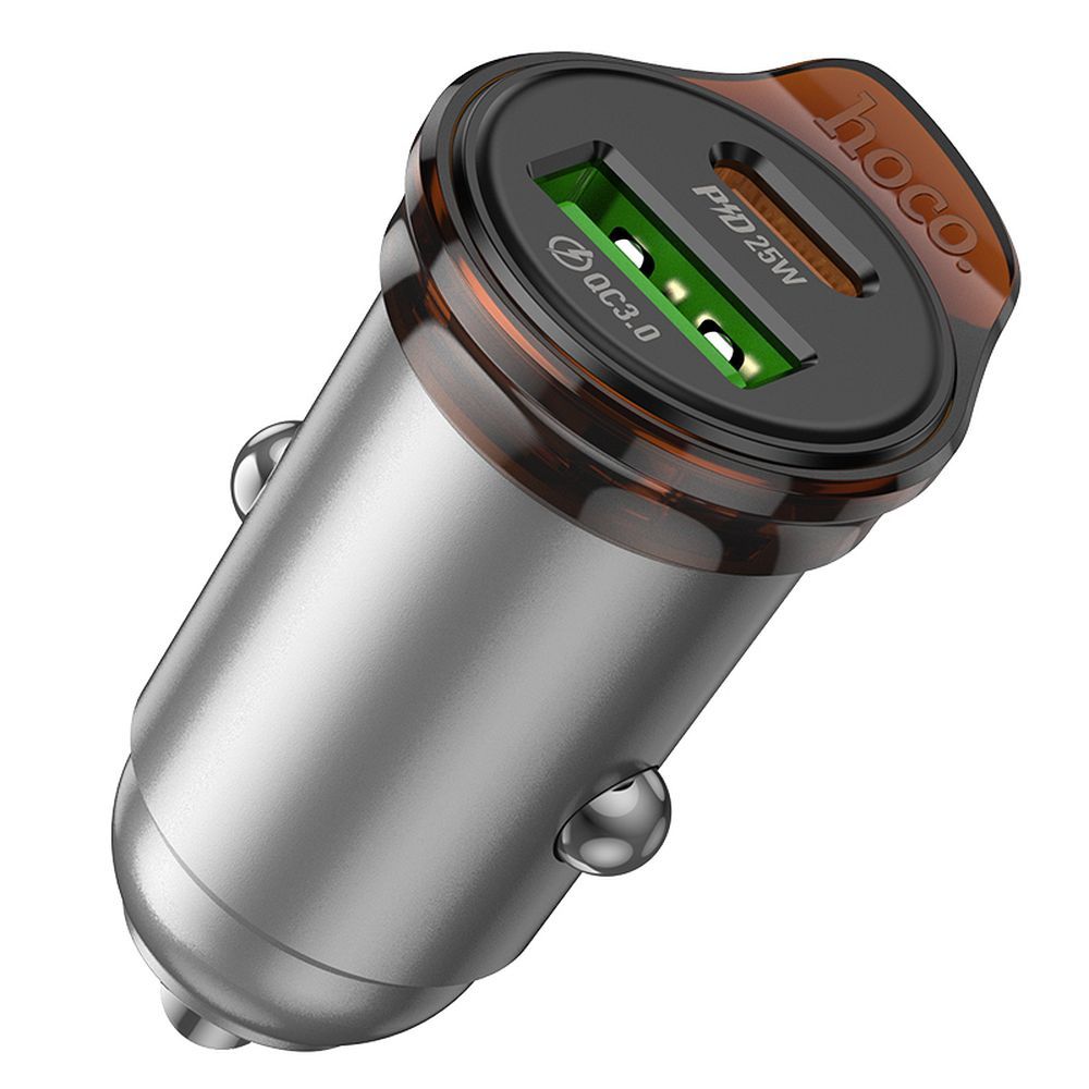 Car charger Hoco USB A + USB C PD QC3.0 43W NZ16A metal gray