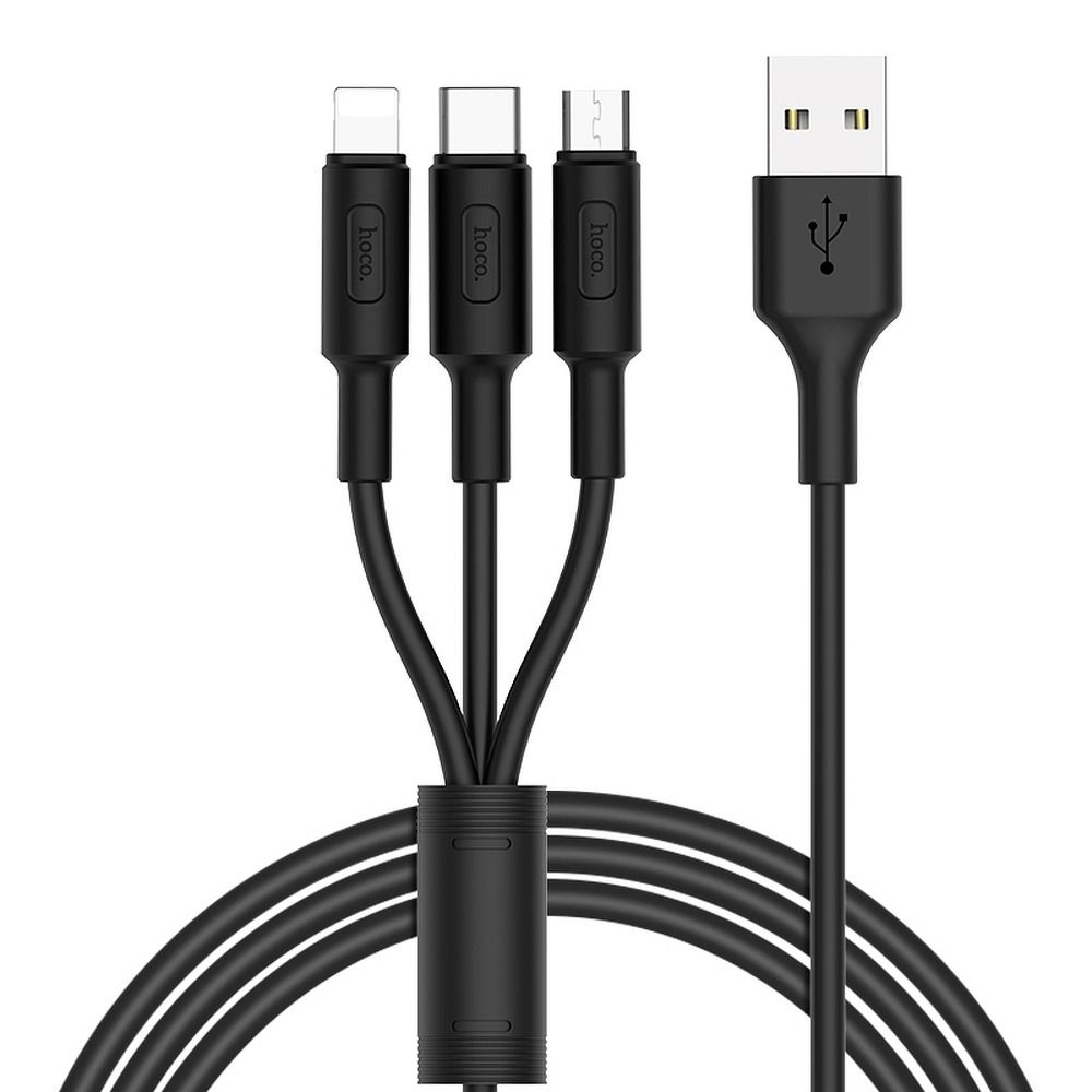 Kabel 3w1 USB A do Lightning / Micro USB / USB C Hoco 2A 1 m X25 czarny