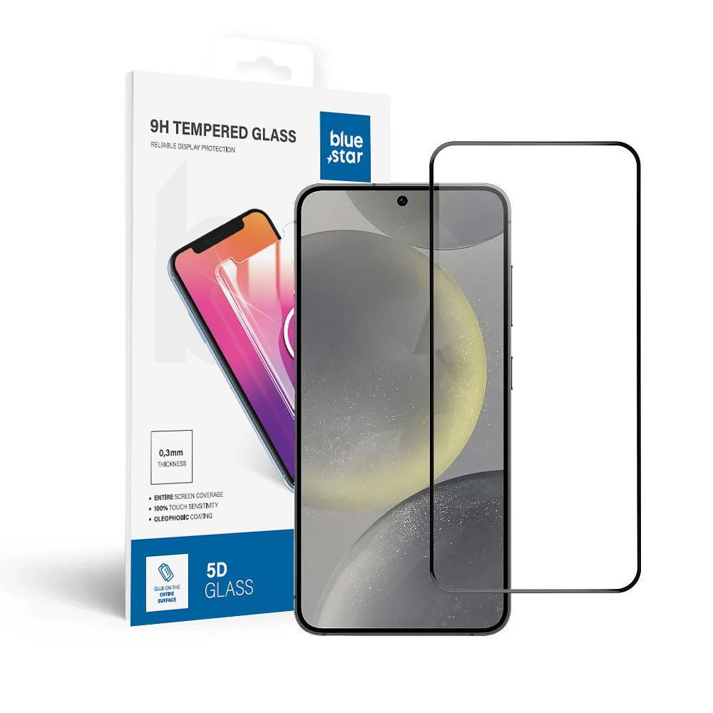 Blue Star edzett üveg – SAMSUNG Galaxy S24 teljes felületű (teljes ragasztású/kicsi méret) – fekete Blue Star edzett üveg