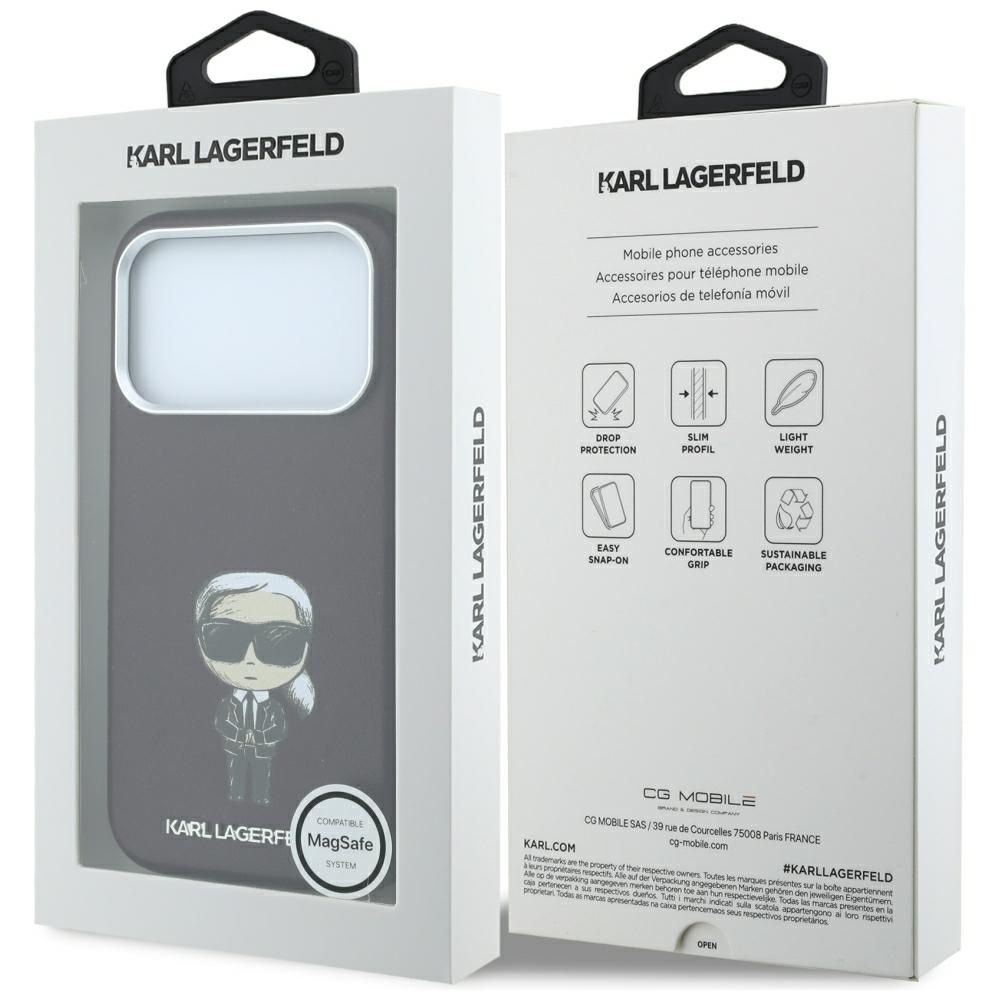 KARL LAGERFELD case for IPHONE 18 Pro Max/ 17 Pro Max compatible with MagSafe (Smooth Ikonik Sketch) burgundy