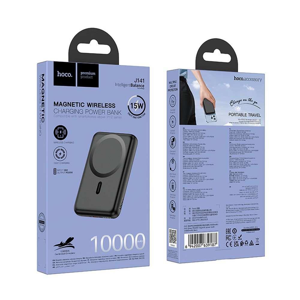 Powerbank compatible with MagSafe Hoco 10000 mAh QC PD 2A 20W J141 black