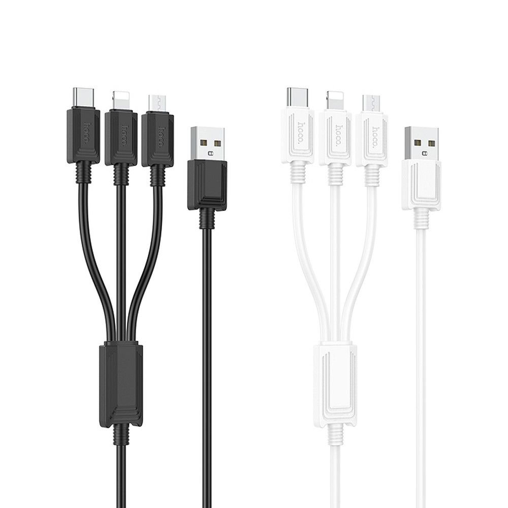 Kabel 3w1 USB A do Lightning / Micro USB / USB C Hoco 2A X74 1 m czarny