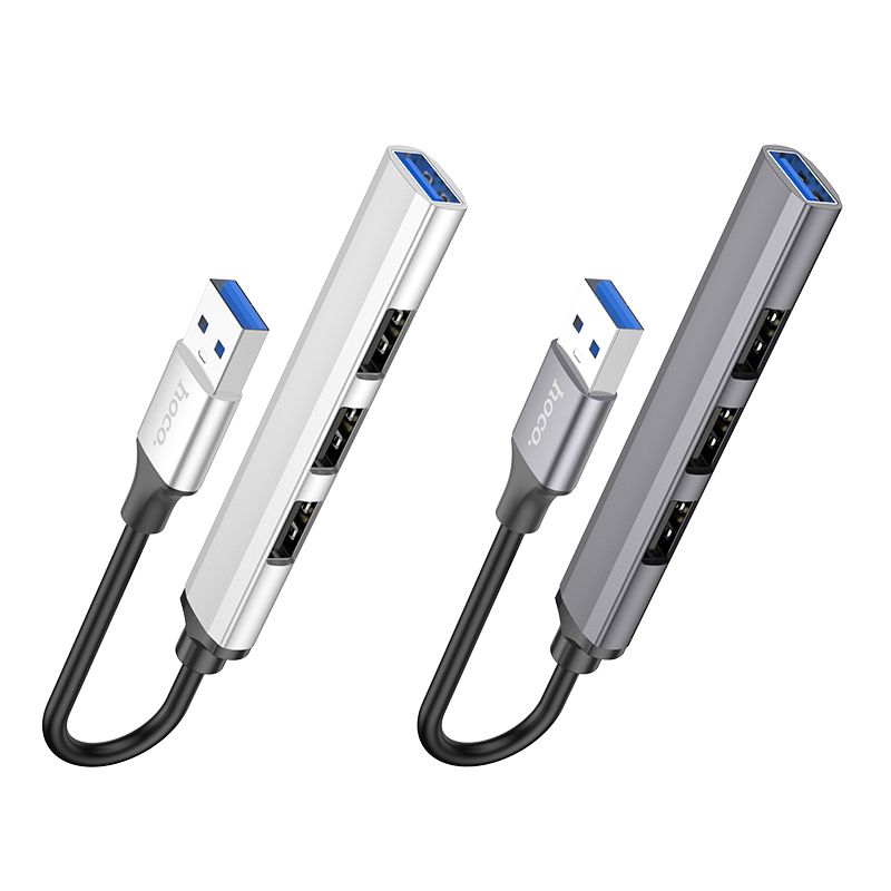 Adapter HUB 4in1 (USB 3.0+USB 2.0 x 3) USB-A Hoco HB26 szary