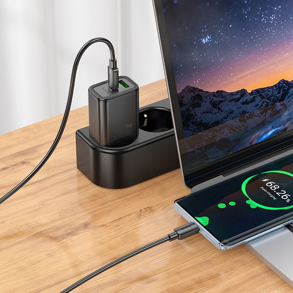 Phone charger Hoco USB A + USB C QC3.0 PD 3A 30W N63 black