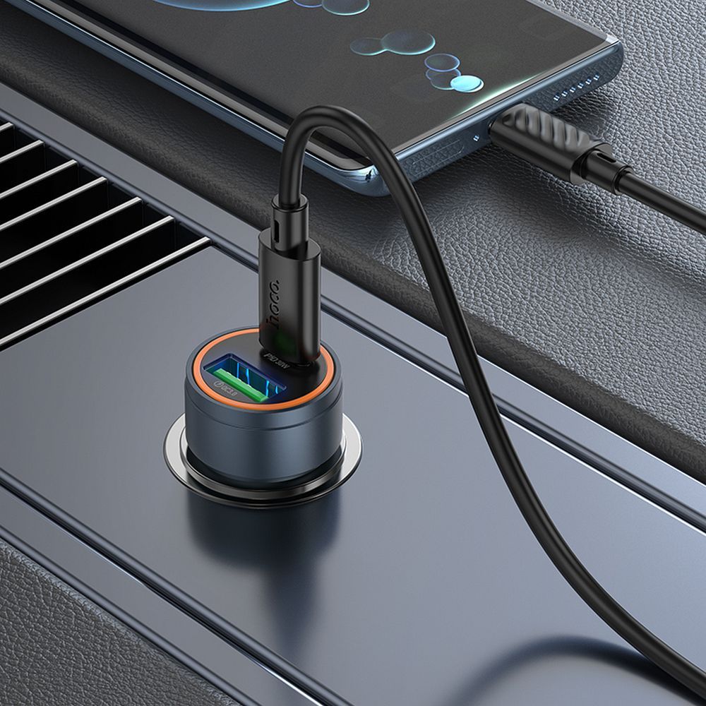 Car charger Hoco USB A + USB C PD QC3.0 3A 30W Z57A metal gray