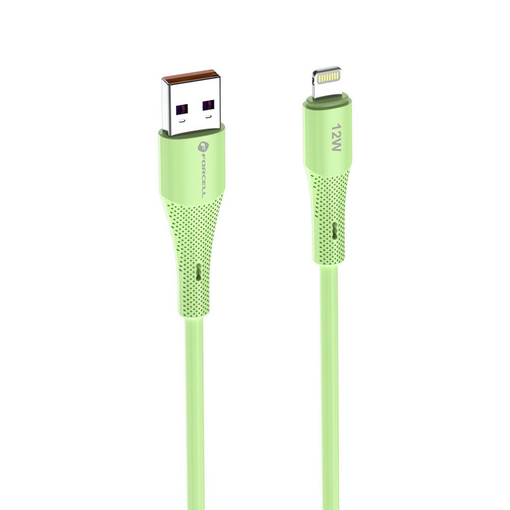 Cable USB A to Lightning Forcell F-Energy 2,4A 12W Silicone 1 m C343 green