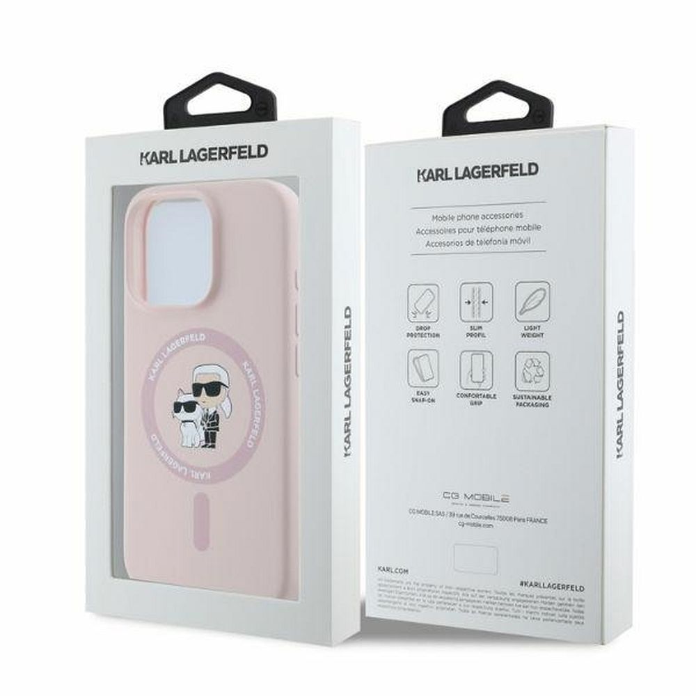 KARL LAGERFELD case for IPHONE 16 Pro compatible with MagSafe KLHMP16XSCMKCRHP (Silicone KC Body Ring) pink