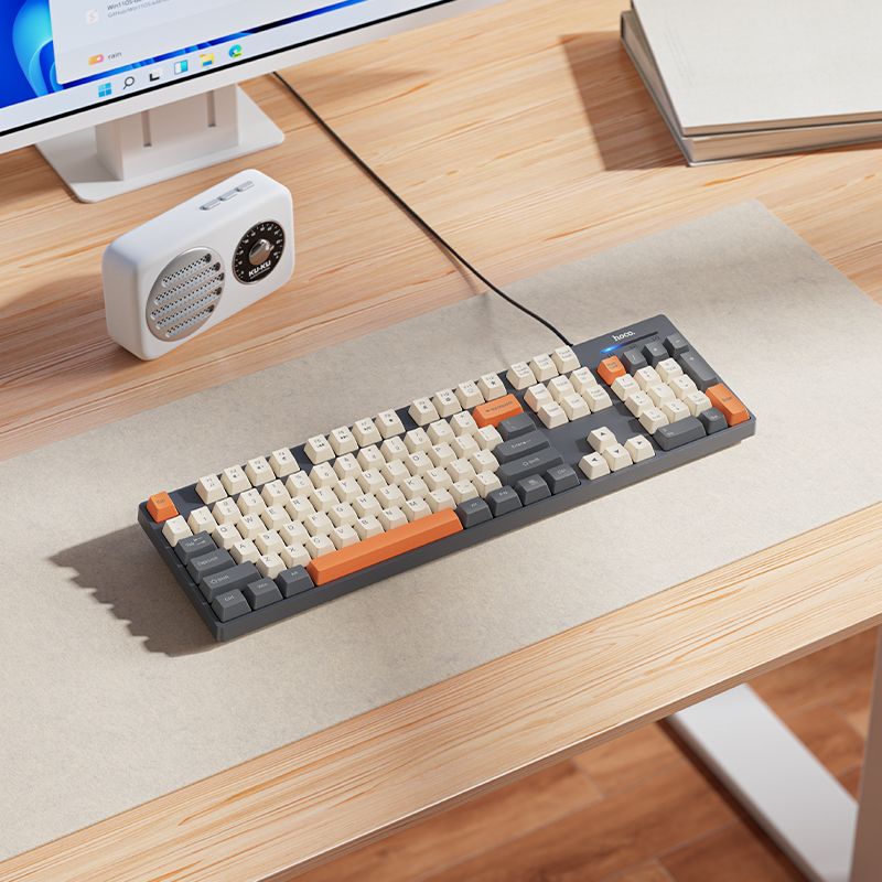 Wired keyboard QWERTY Hoco GM61 tri-color (white, grey, orange)