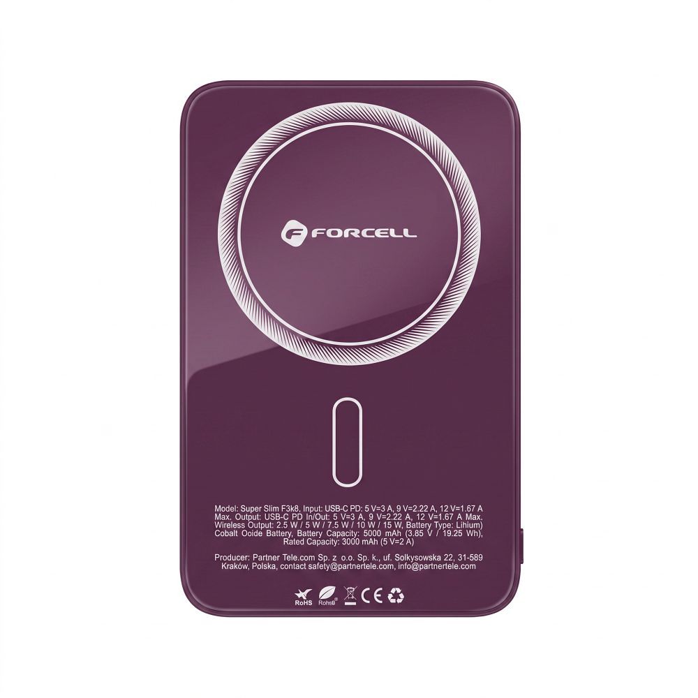 Powerbank compatible with MagSafe Forcell F-Energy SuperSlim F5K8 QC4.0 PD3.0 15W 5000 mAh cherry
