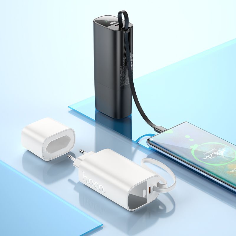Powerbank 5000 mAh QC PD 20W 2A with built-in cable USB C Hoco J148 black