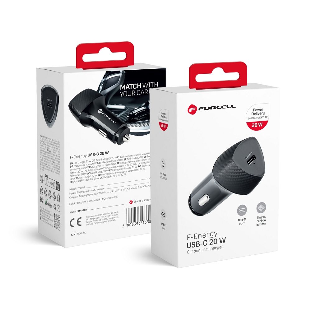 FORCELL F-ENERGY Carbon CC50-1C car charger Type C PD 3A 20W black