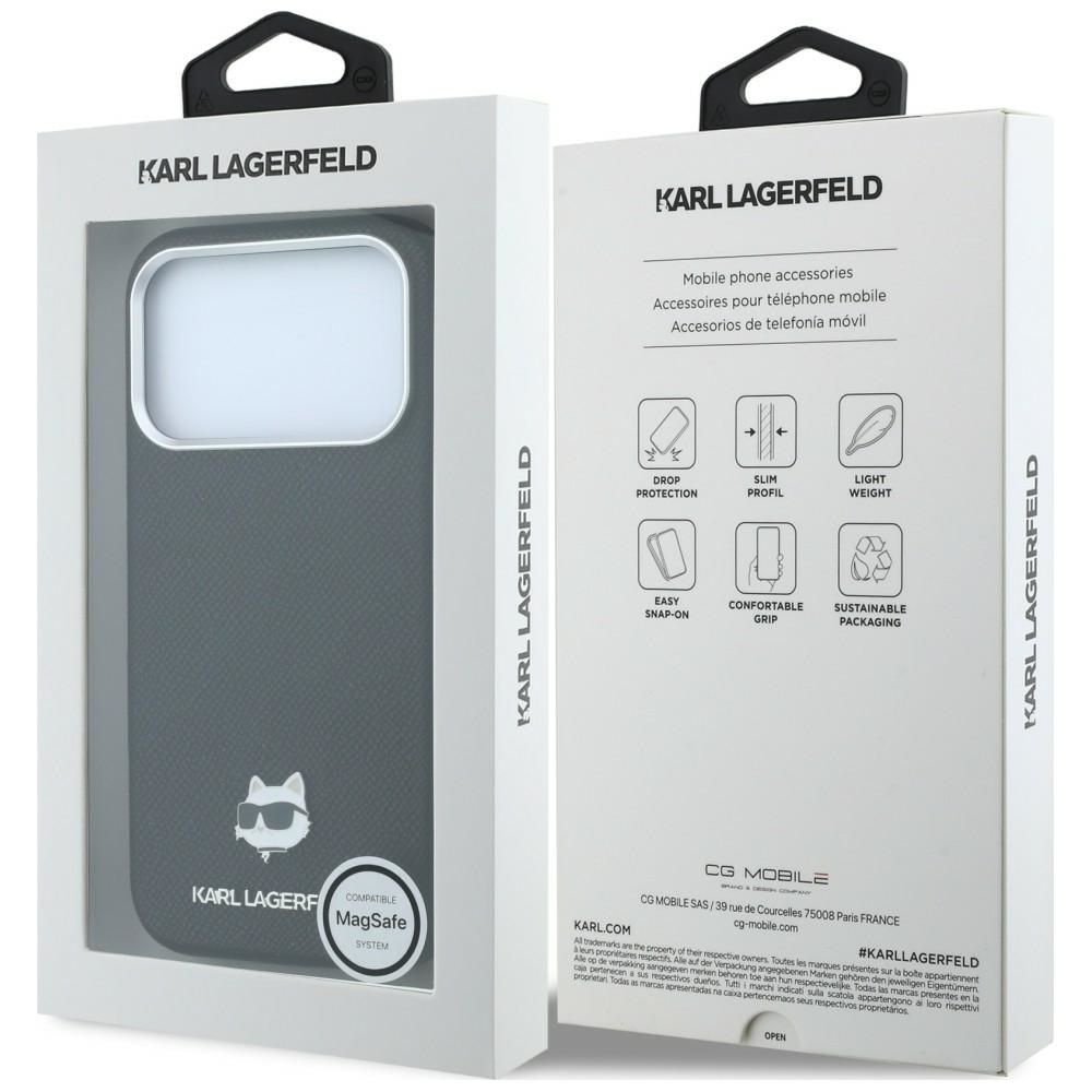 KARL LAGERFELD case for IPHONE 18 Pro/ 17 Pro compatible with MagSafe (Grained Choupette Head Metal) black