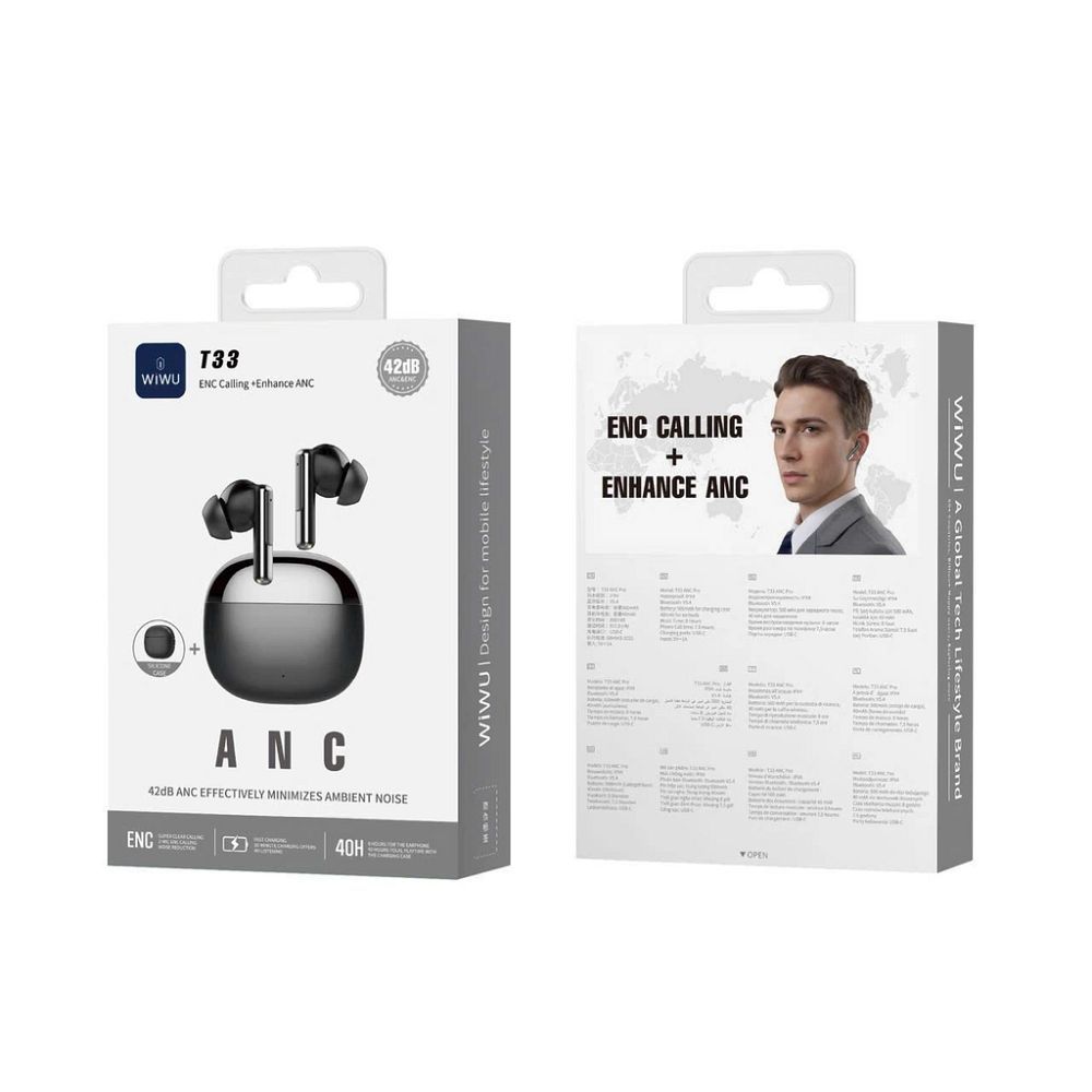 WiWU - Słuchawki bezprzewodowe TWS T33 z funkcją ANC - czarne